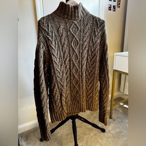 Double R L by Ralph Lauren Brown Cable Knit Turtleneck Sweater